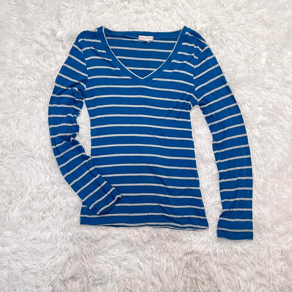 y2k dark teal striped v neck top medium